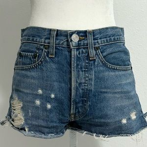 re/done vintage distressed ripped levi jean shorts mid rise denim